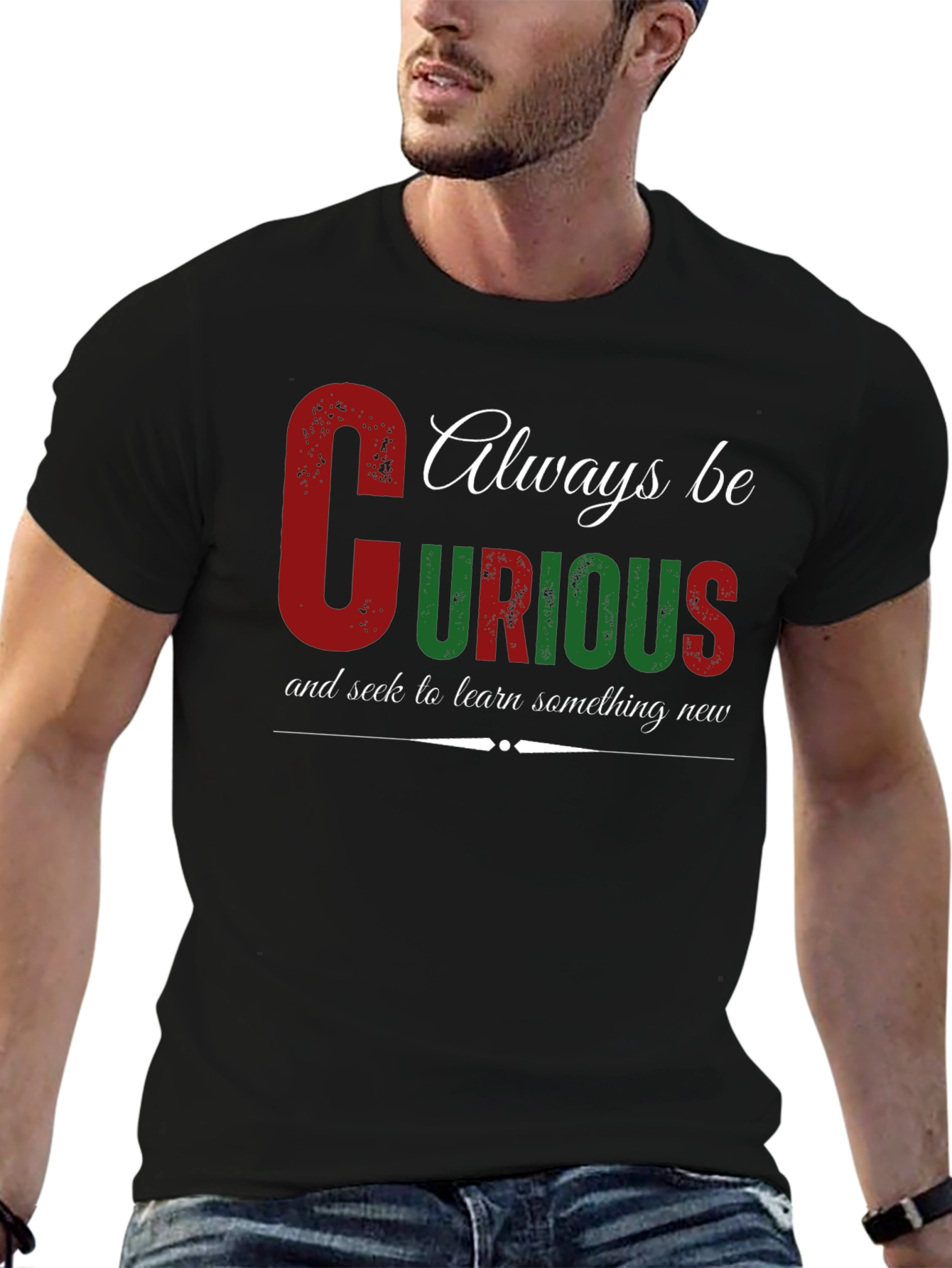 Black Always Be Curious Graphic Tee view 6