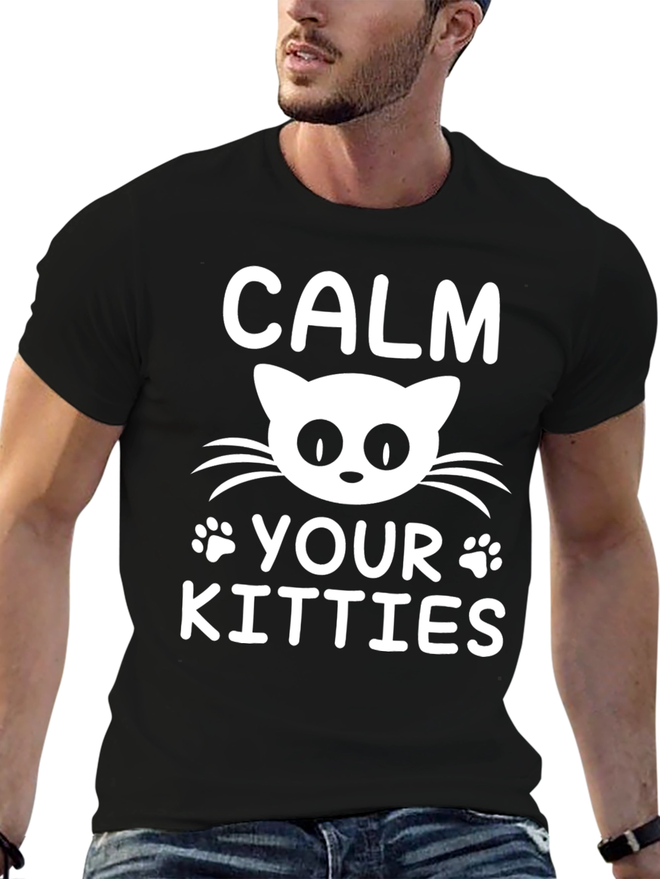 Black Calm Your Kitties Cat T-Shirt Funny Novelty Tee view 6