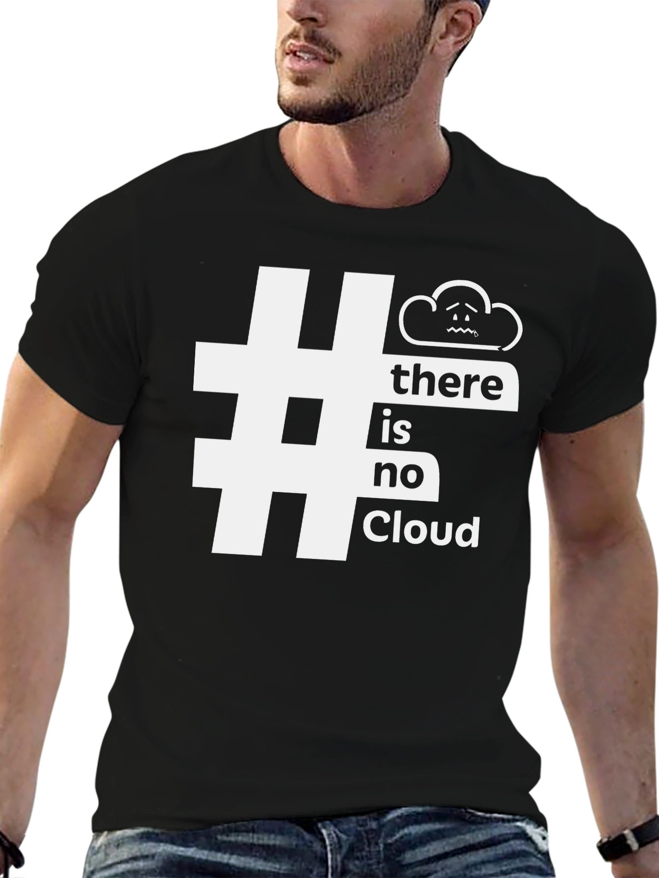 Black No Cloud Funny T-Shirt - Trendy Tech Humor Tee view 6