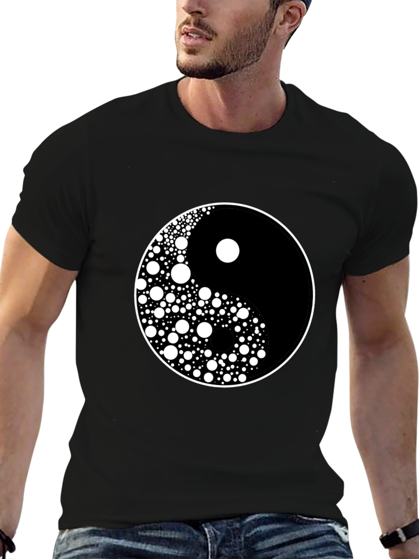 Black Yin Yang Circle Dot Pattern Tee - Classic Harmony view 6