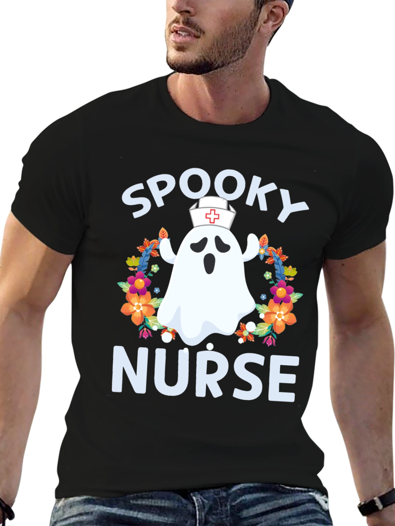 Black Spooky Nurse Halloween T-Shirt view 6