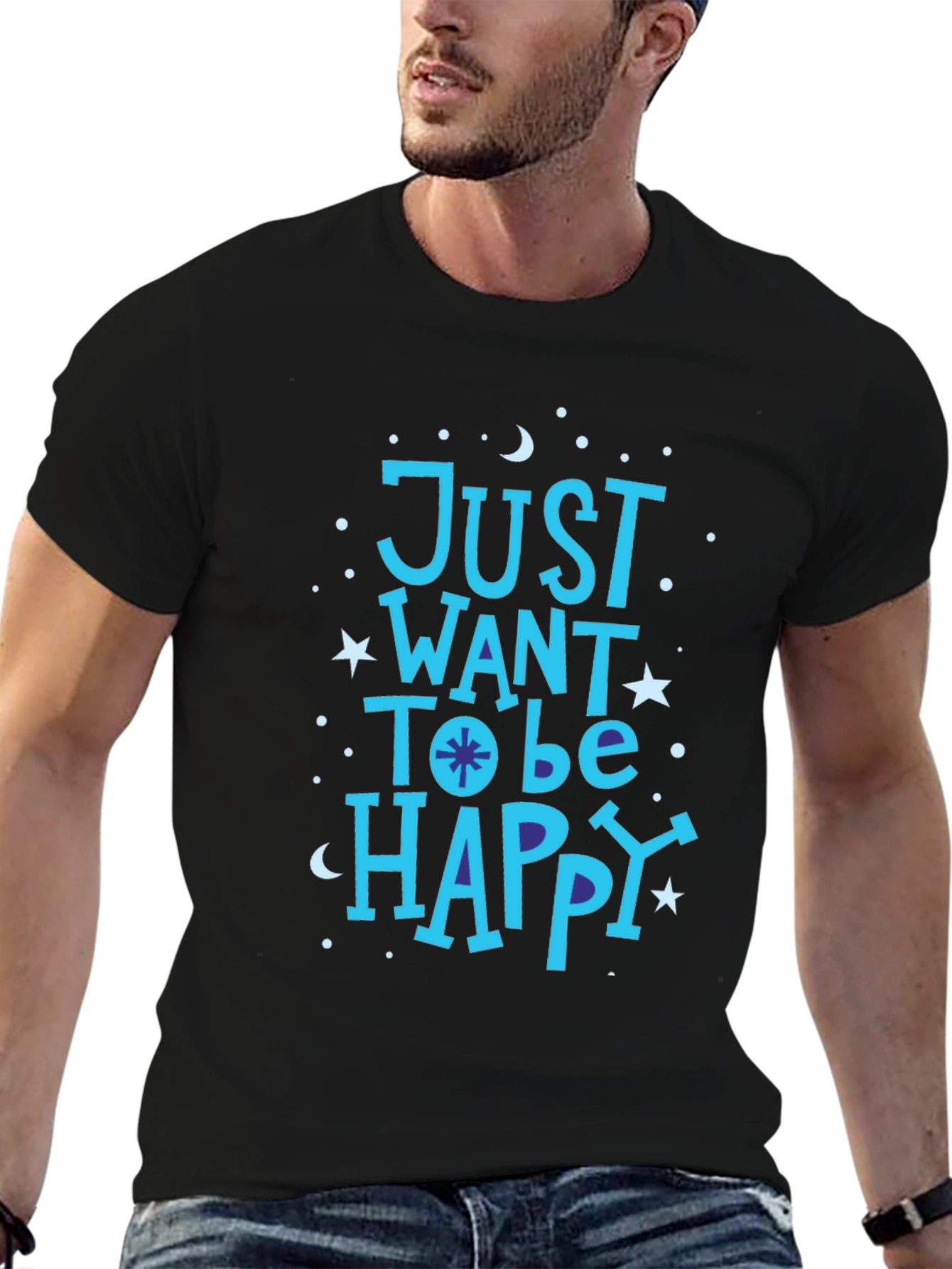 Black Just Want To Be Happy Graphic T-Shirt view 6
