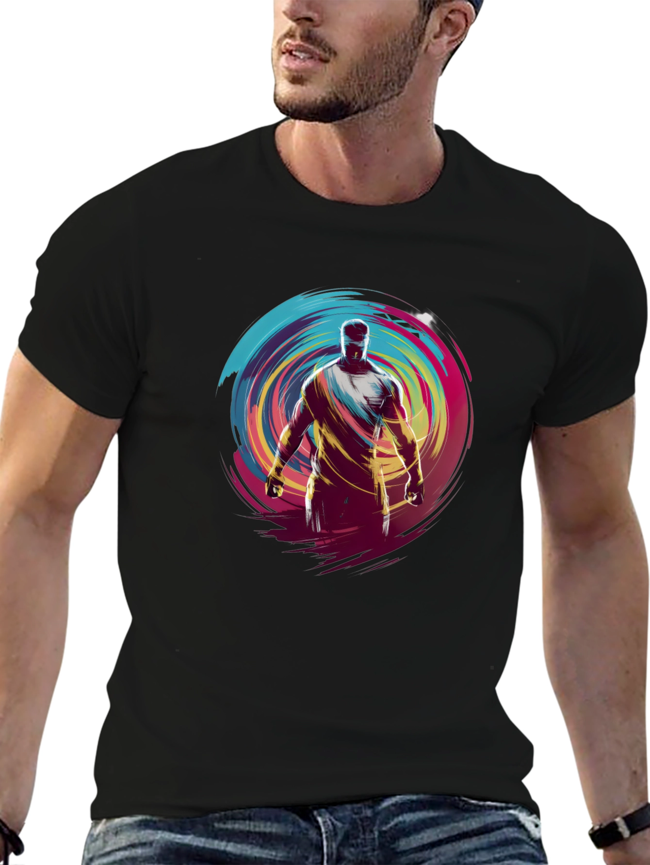 Black Abstract Athlete Graphic Black T-Shirt view 6