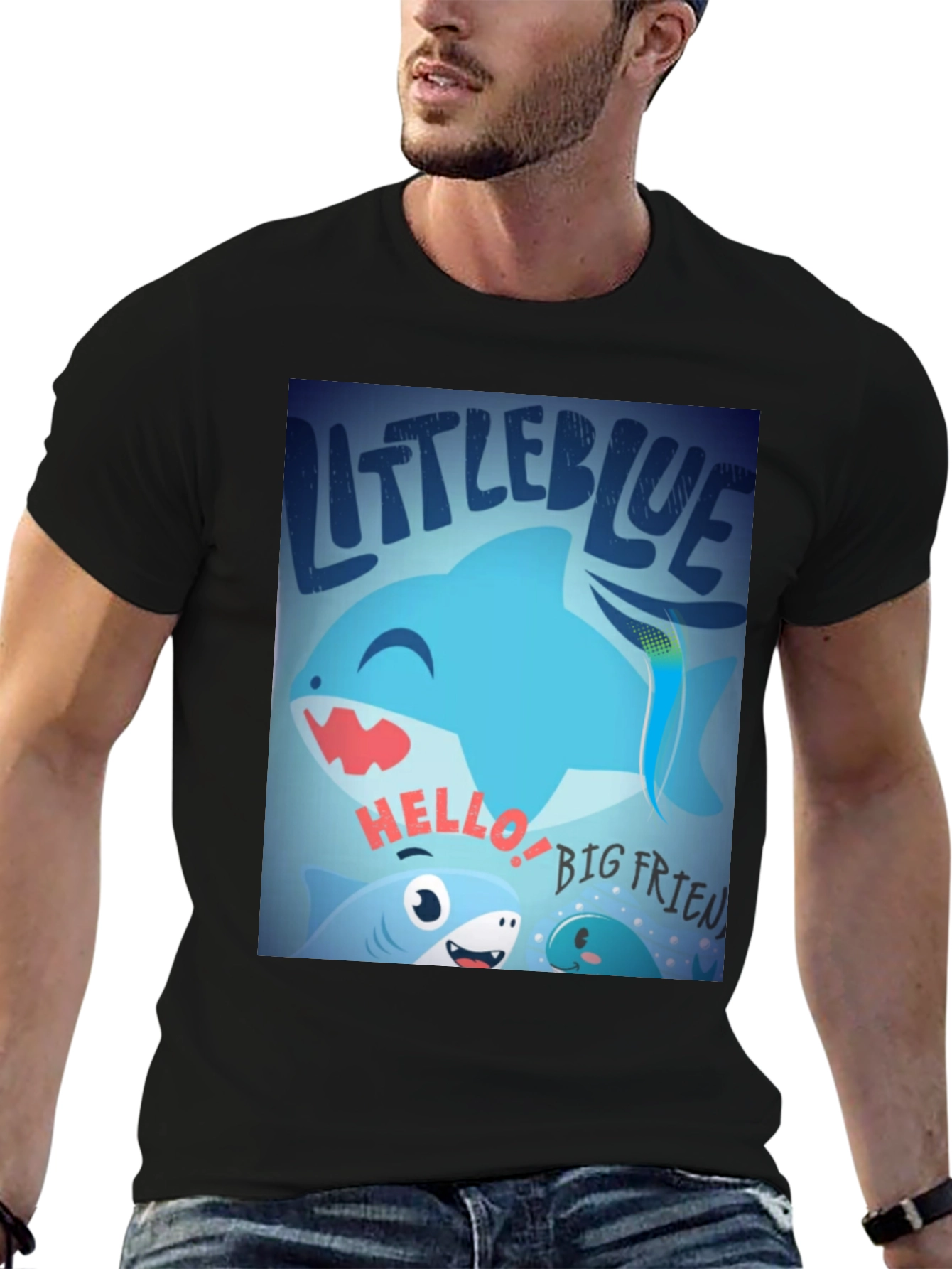 Black Little Blue Shark Graphic Tee - Fun, Casual Style view 6