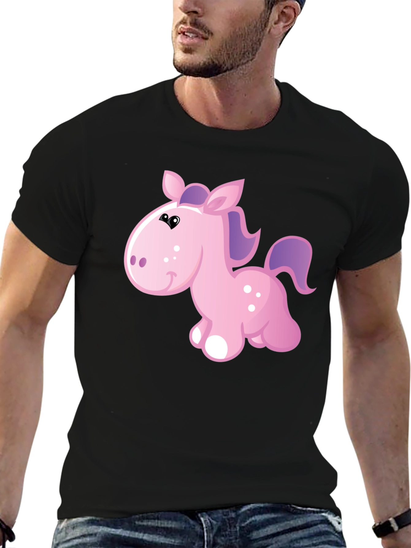 Black Cute Cartoon Pony Black T-Shirt view 6