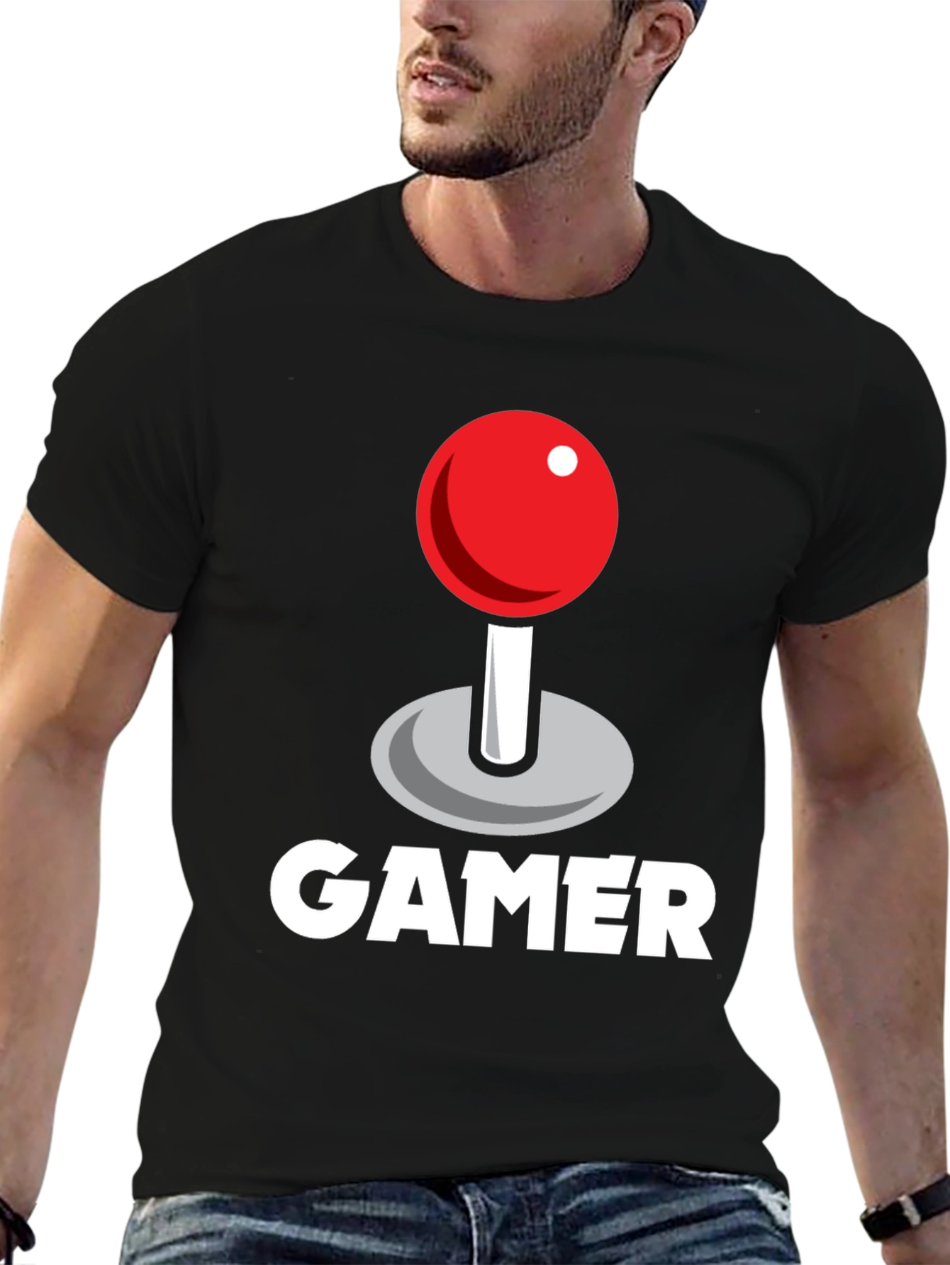 Black Gamer Joystick Graphic Tee - Black Cotton T-Shirt view 6