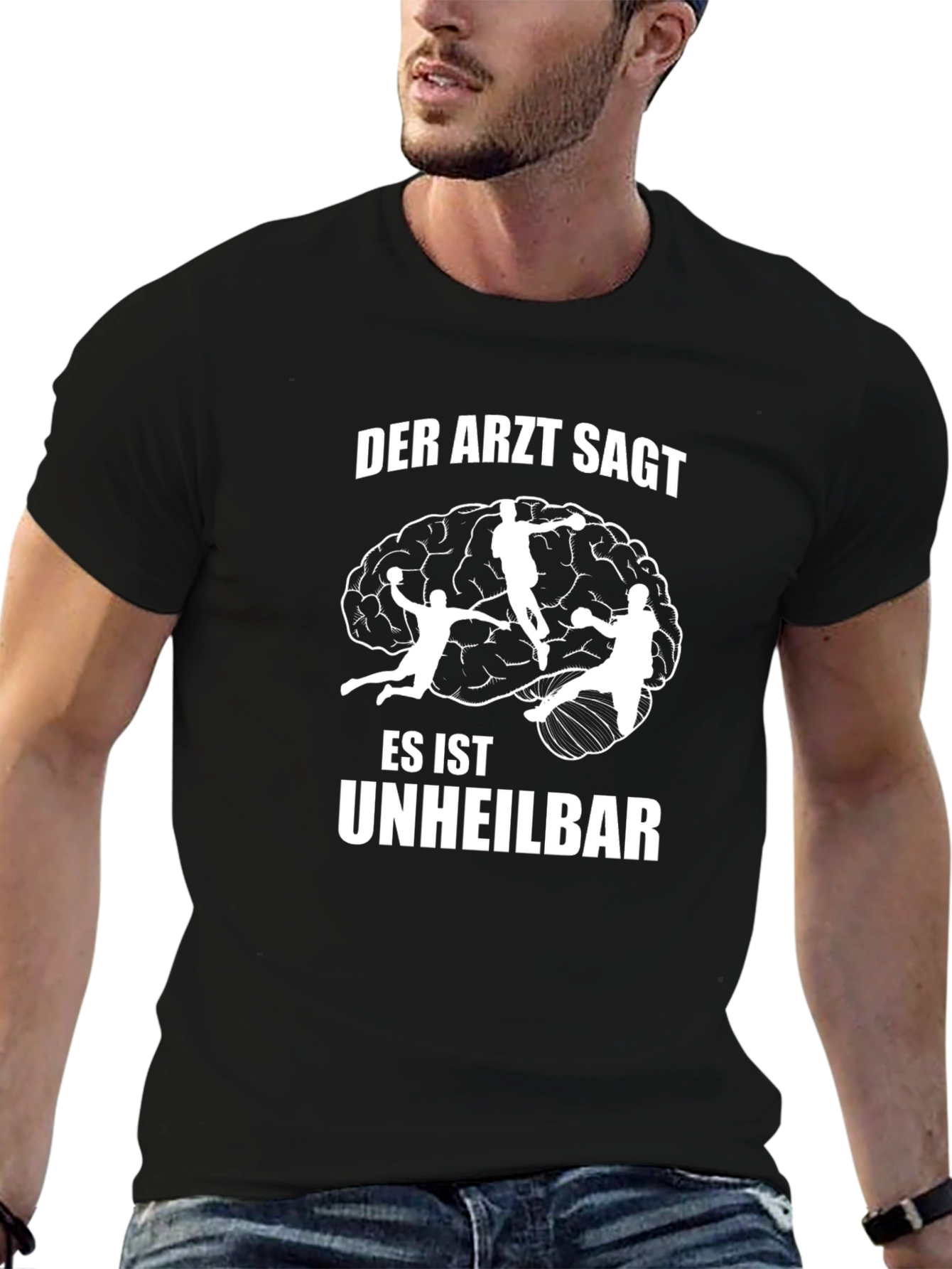 Black Handball Brain T-Shirt - Funny German Slogan Tee view 6