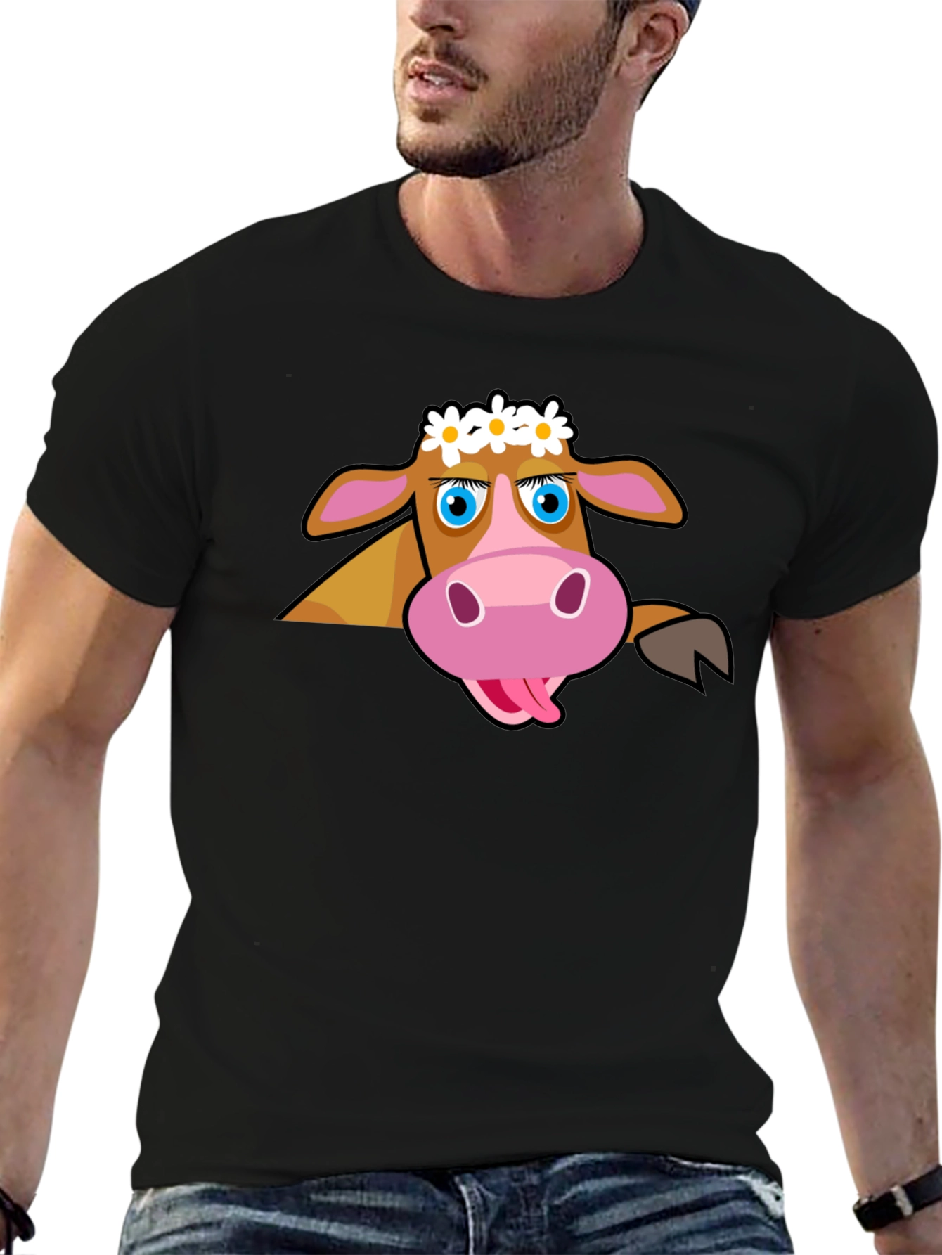 Black Cartoon Cow T-Shirt: Fun Graphic Tee view 6
