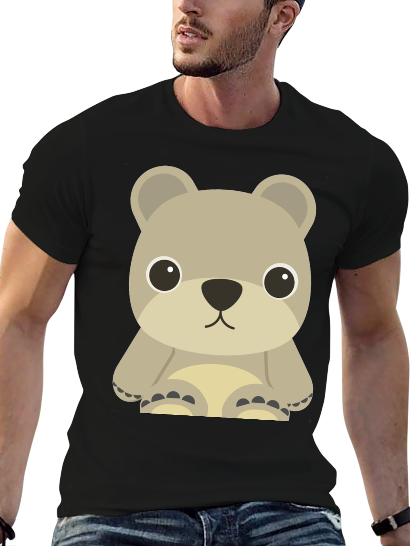 Black Cute Bear Graphic Tee - Unisex Casual T-Shirt view 6