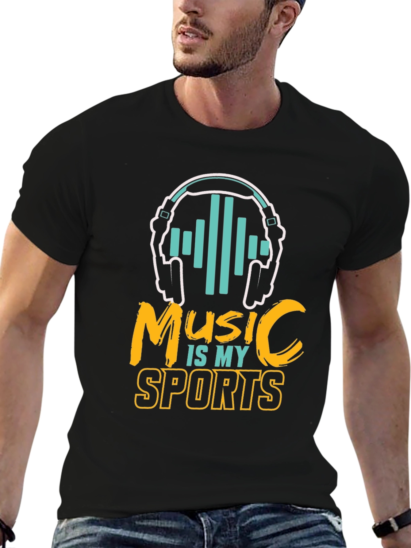 Black Music is My Sport Graphic Tee - Black Cotton T-Shirt view 6