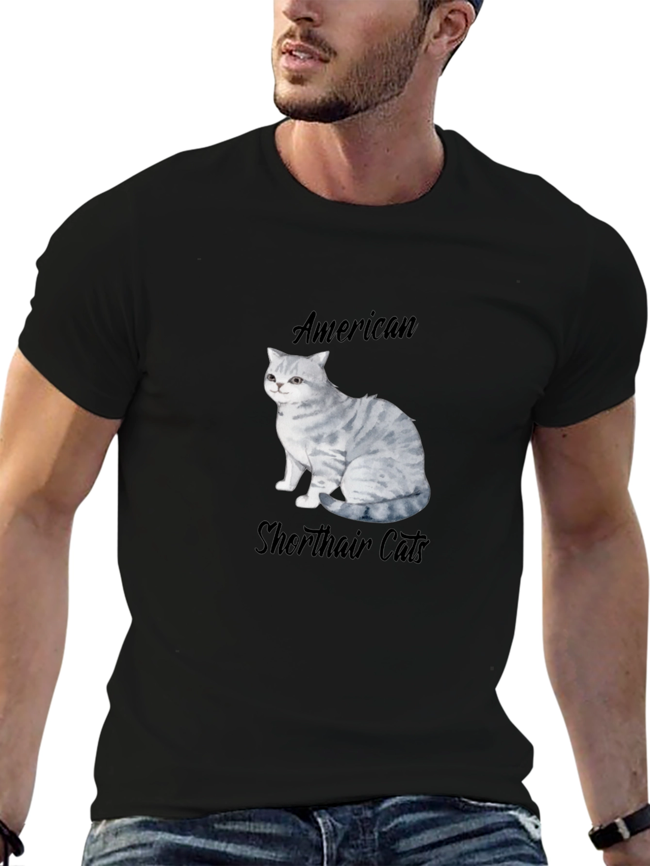 Black American Shorthair Cat Graphic T-Shirt view 6