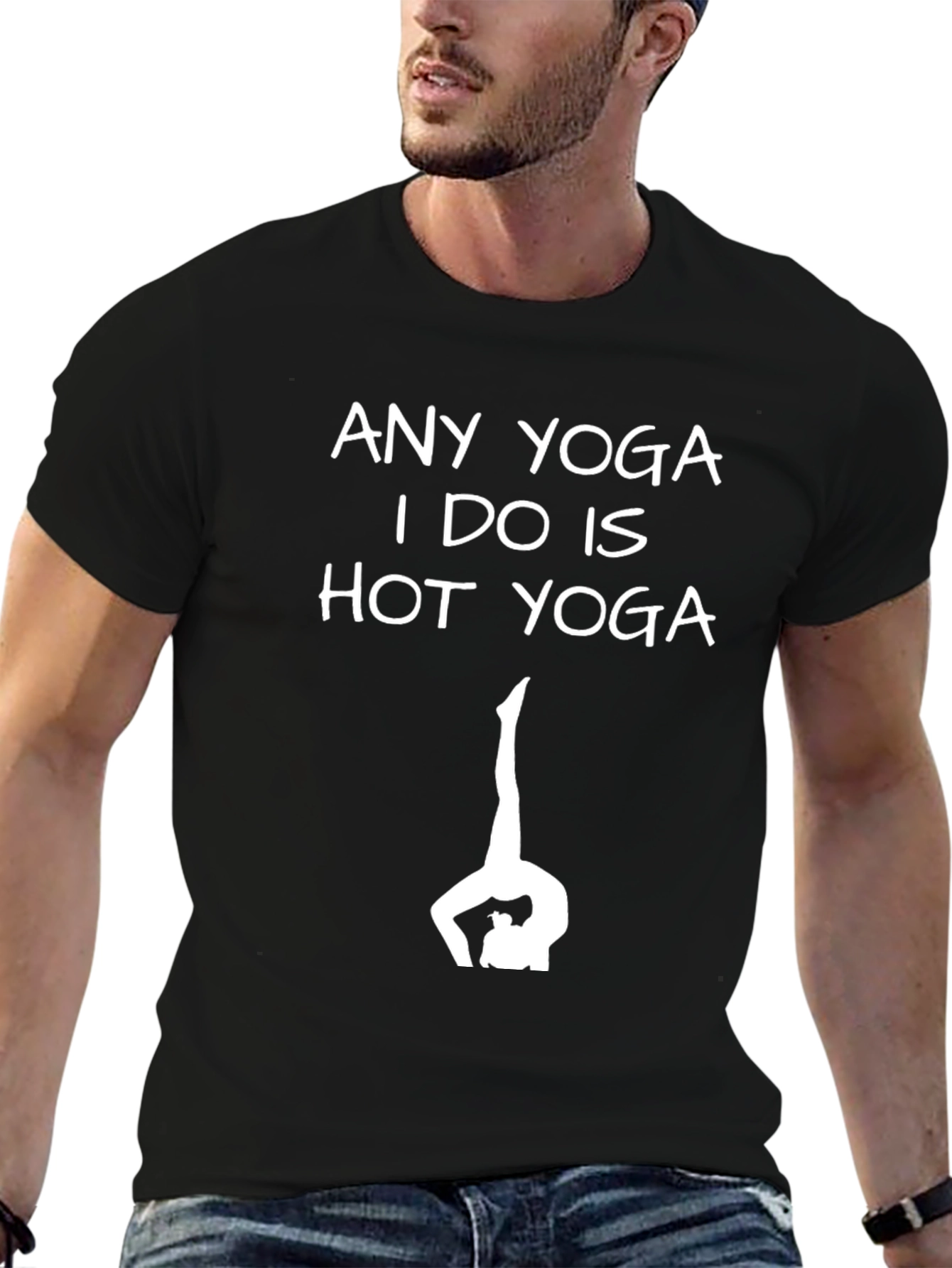 Black Funny Hot Yoga T-Shirt - Yoga Pose Graphic Tee view 6