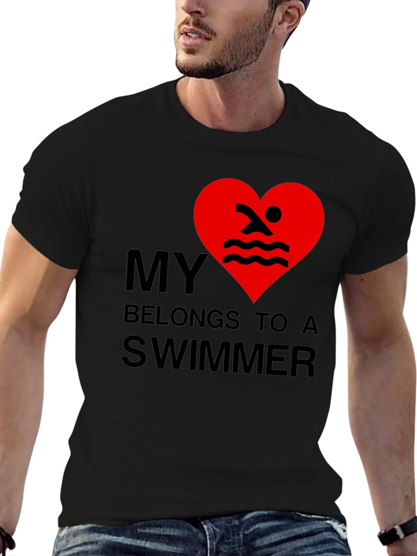 Black My Heart Belongs to a Swimmer - Novelty T-Shirt view 6