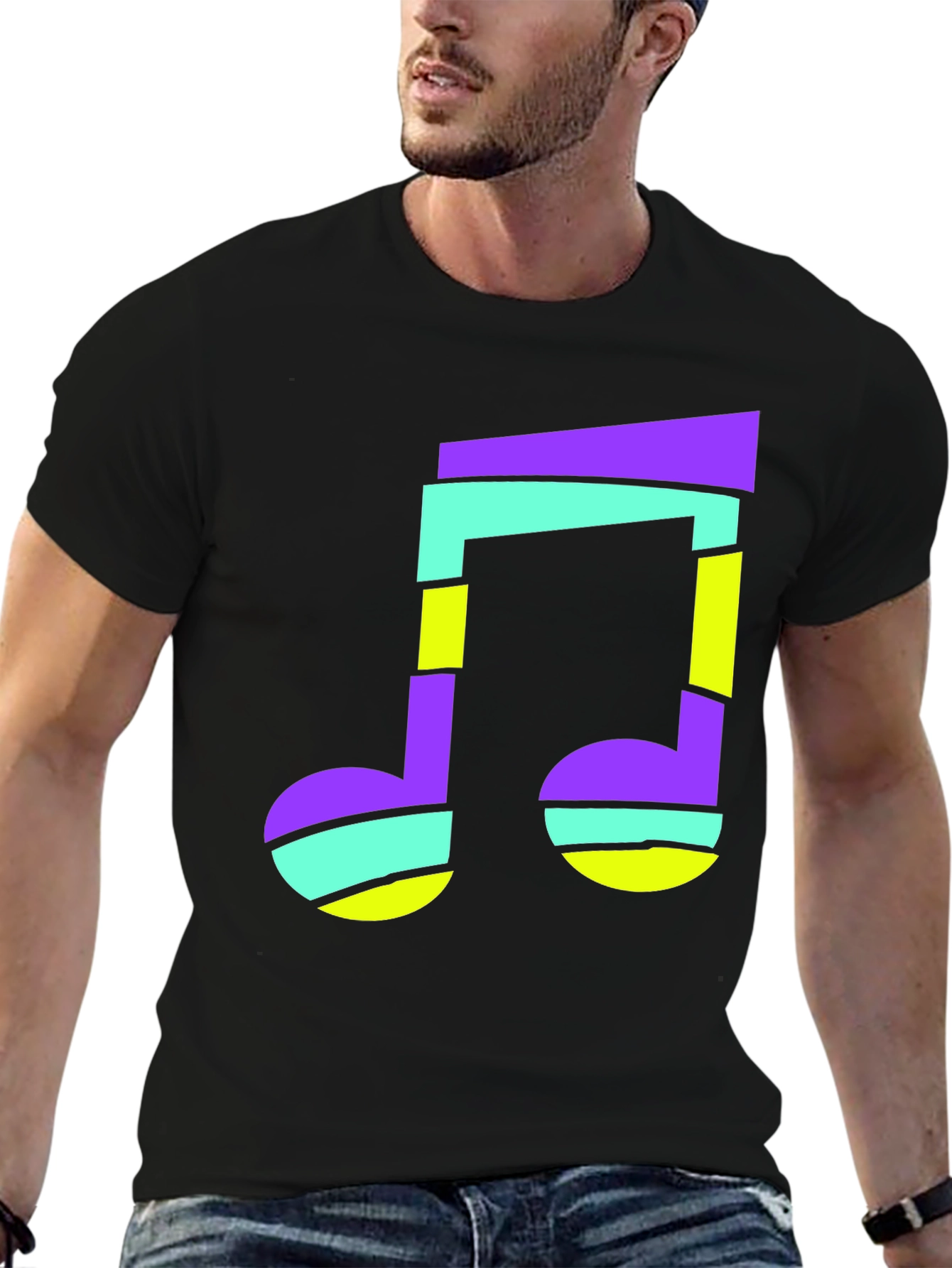 Black Funky Music Note Black T-Shirt view 6