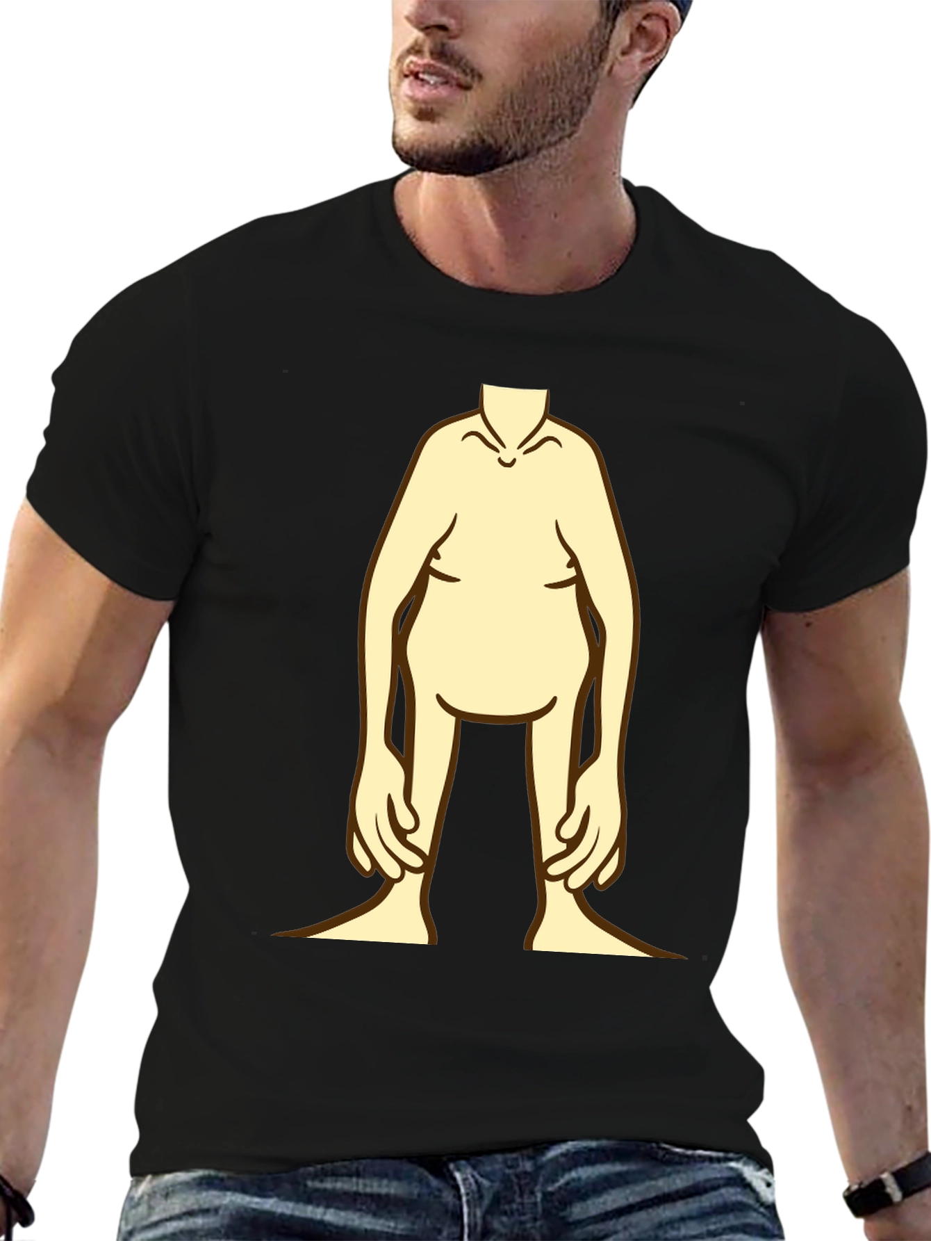 Black Funny Cartoon Body Black T-Shirt view 6