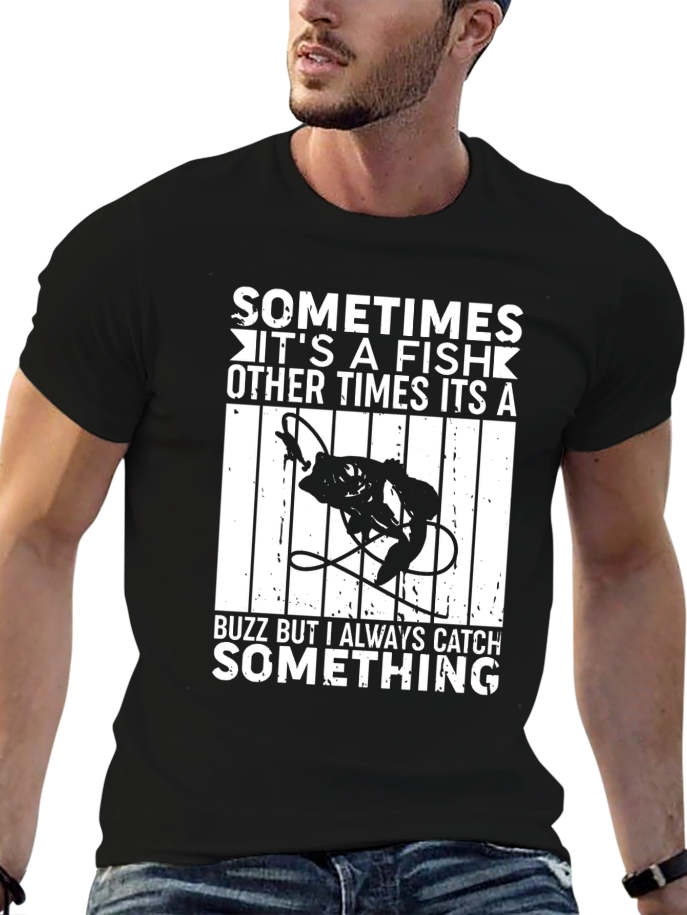 Black Funny Fishing T-Shirt - Always Catch Something view 6