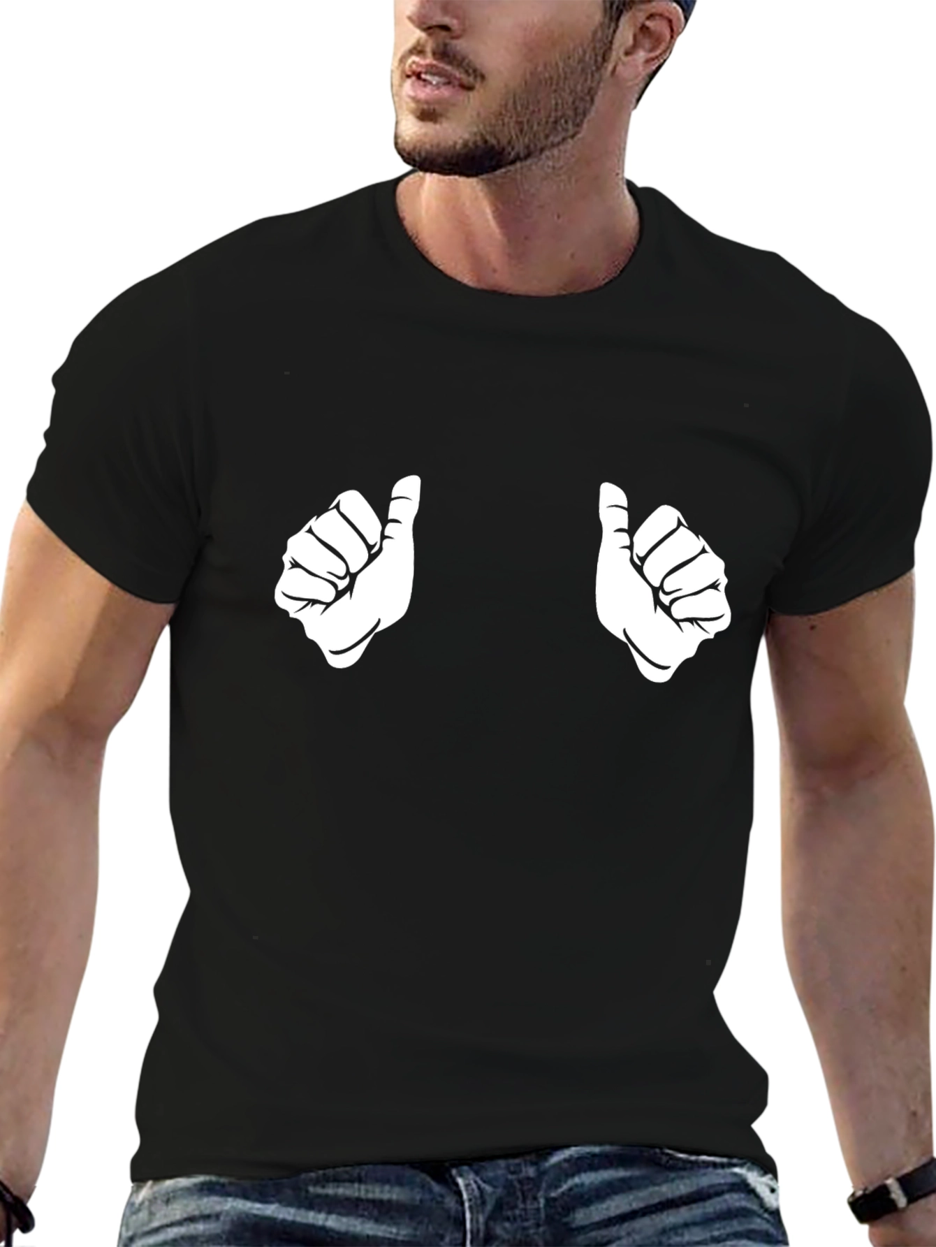 Black Thumbs Up Graphic Tee - Funny Novelty Shirt view 6