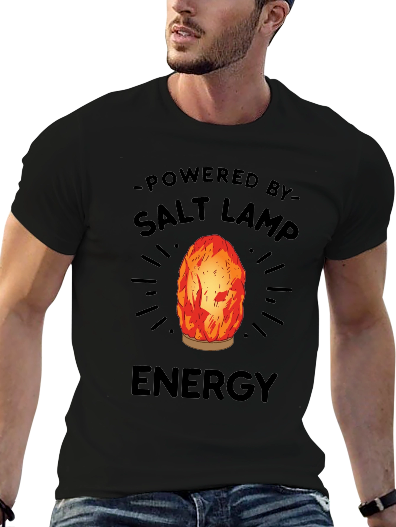Black Powered By Salt Lamp Energy Graphic Tee view 6