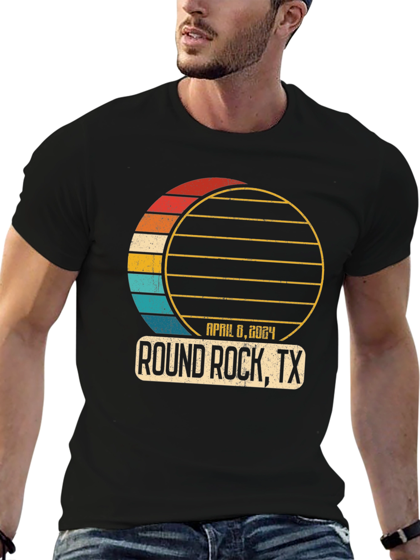 Black Round Rock, TX April 8, 2024 Solar Eclipse T-Shirt view 6