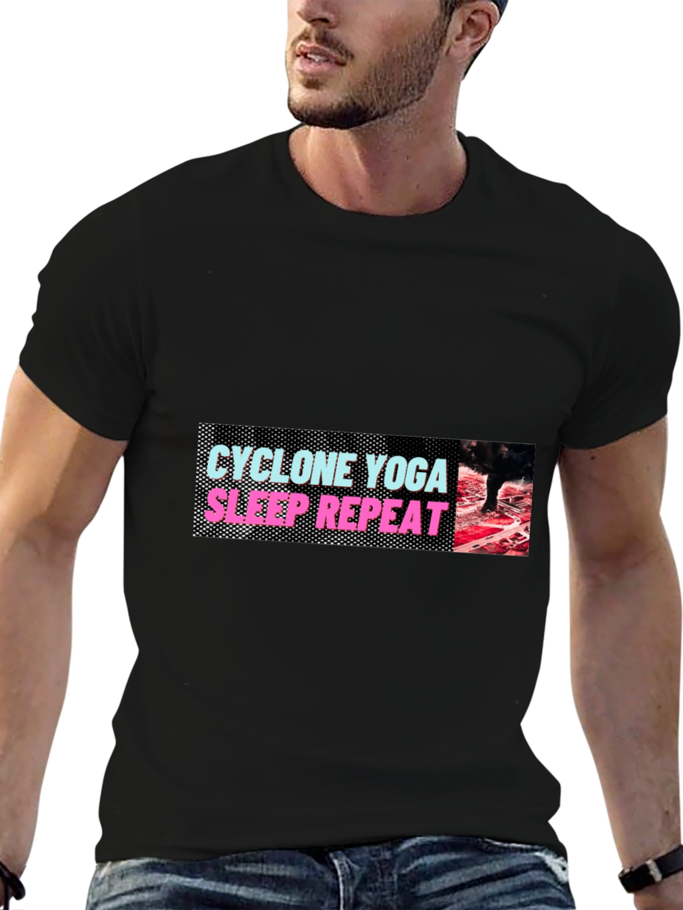 Black Men's 'Cyclone Yoga Sleep Repeat' Graphic Tee view 6
