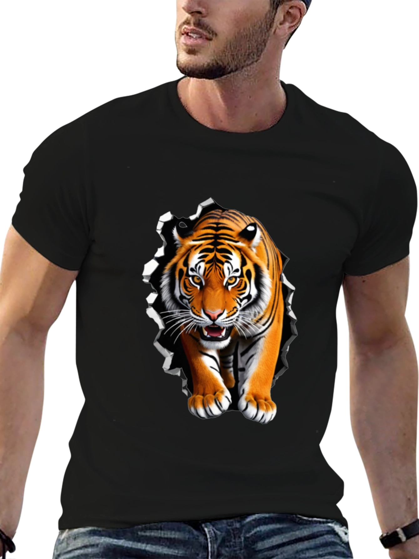 Black Tiger Graphic Black Tee - Bold Animal Print view 6