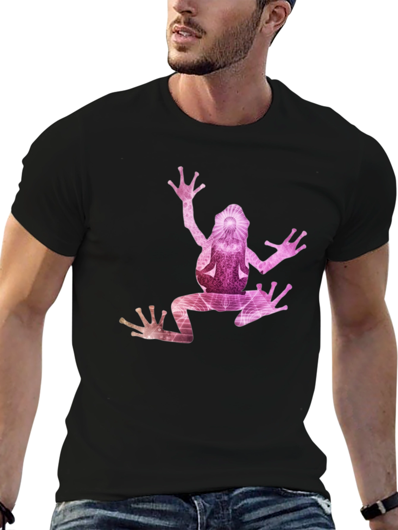 Black Black T-Shirt with Artistic Frog Graphic view 6