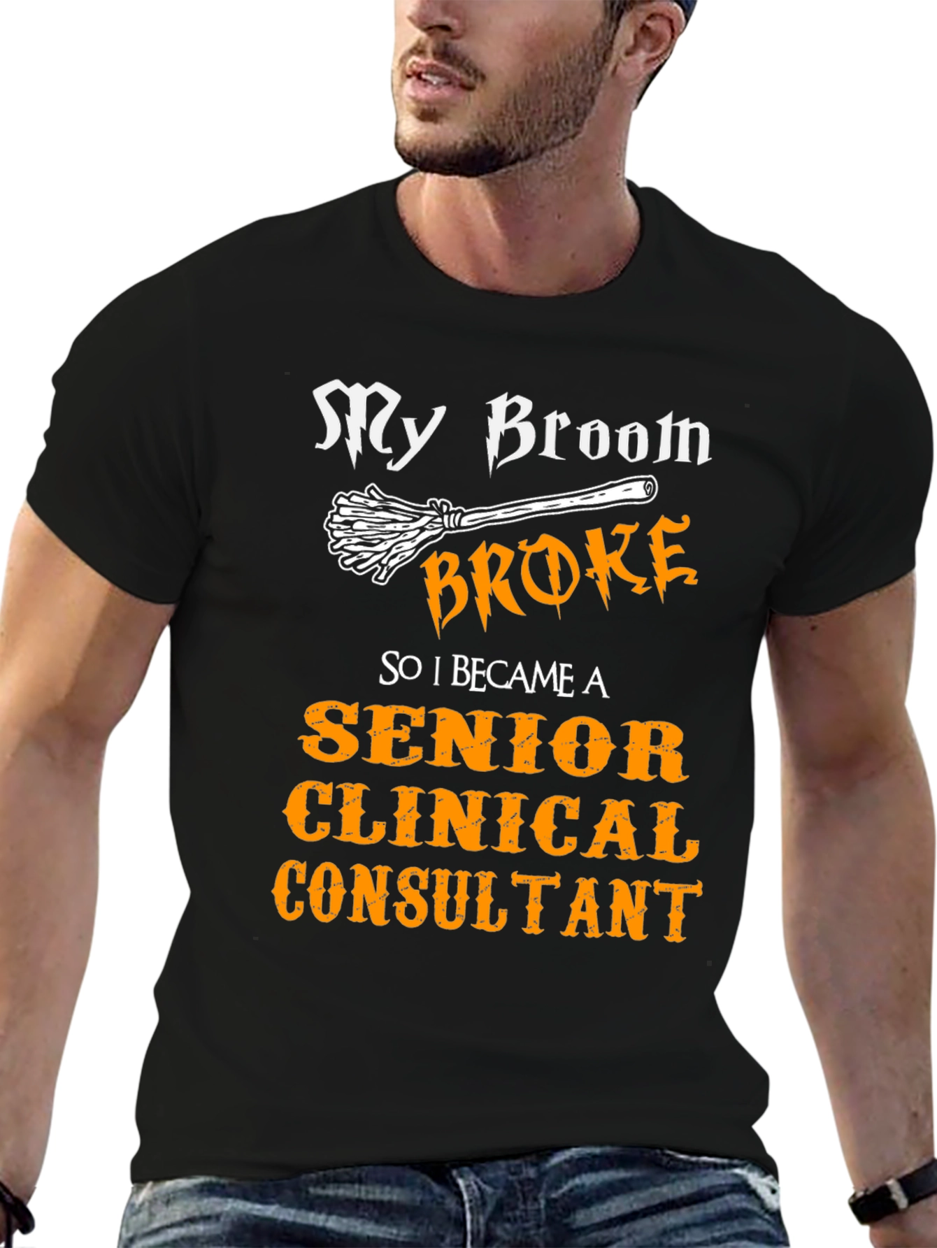 Black Senior Clinical Consultant T-Shirt - Broom Humor view 6