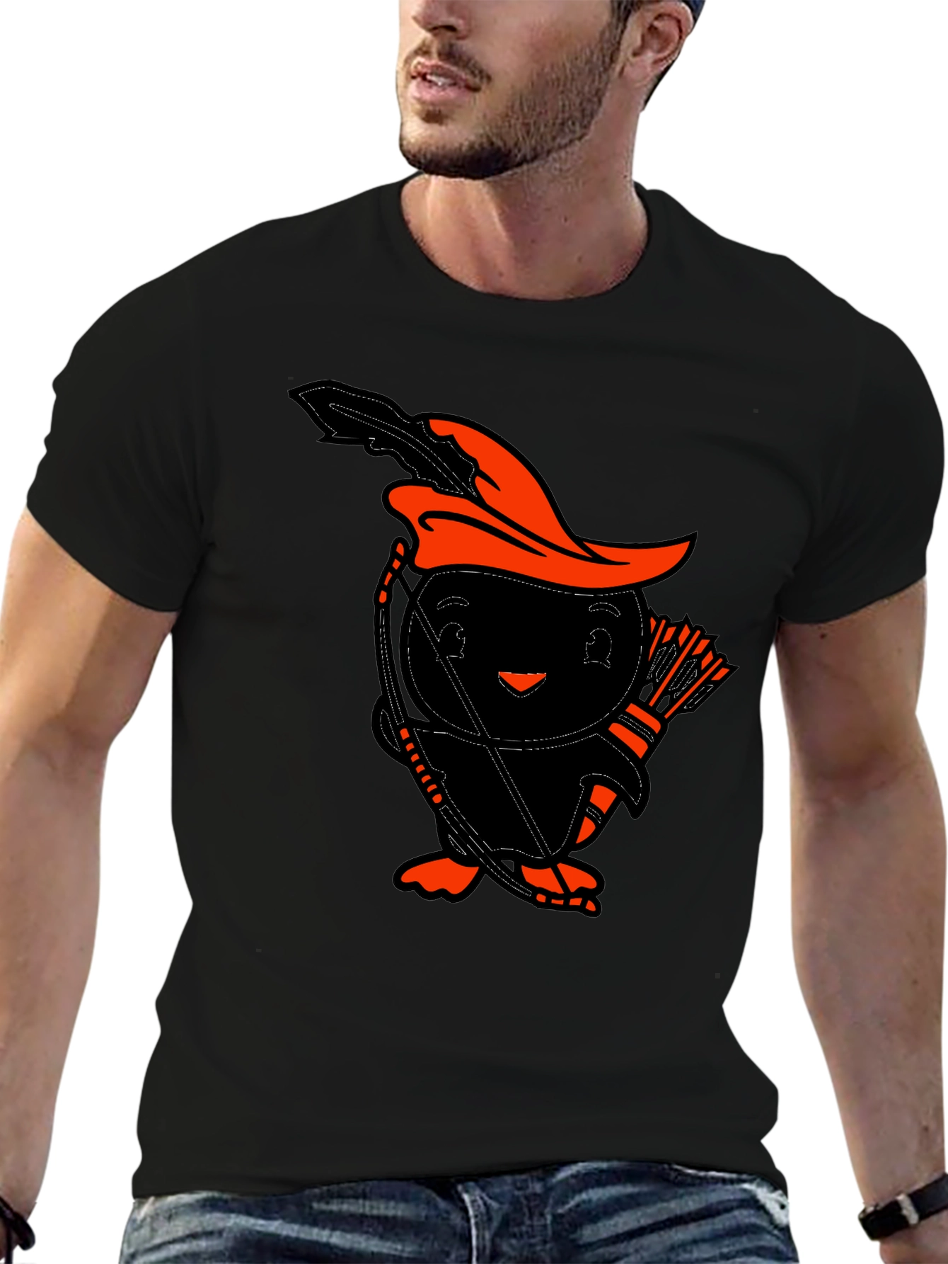 Black Funny Archer Penguin Black T-Shirt view 6