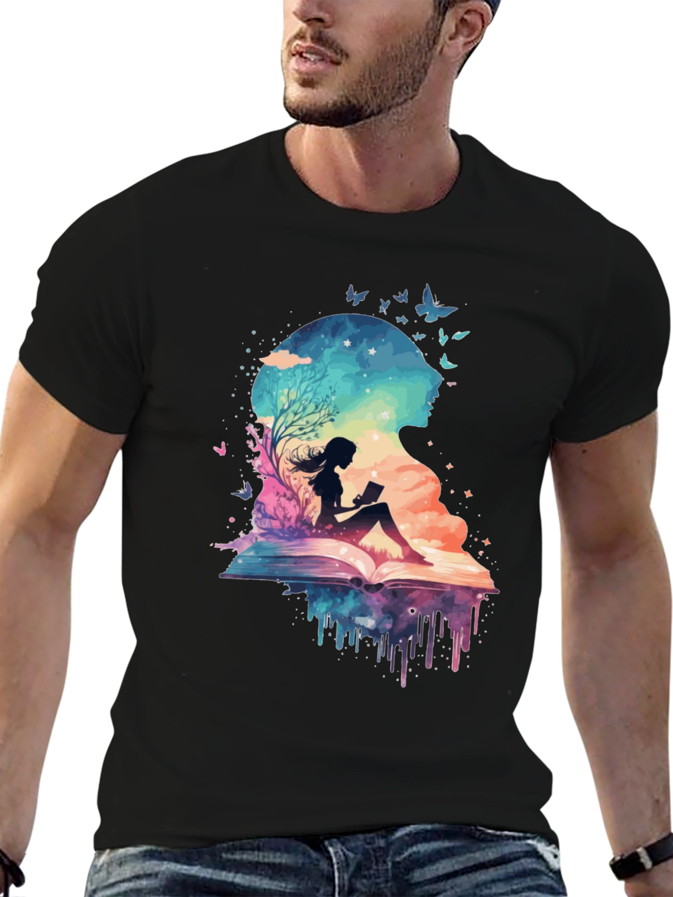 Black Book Lover Galaxy Tee - Literary Dreamscape Design view 6