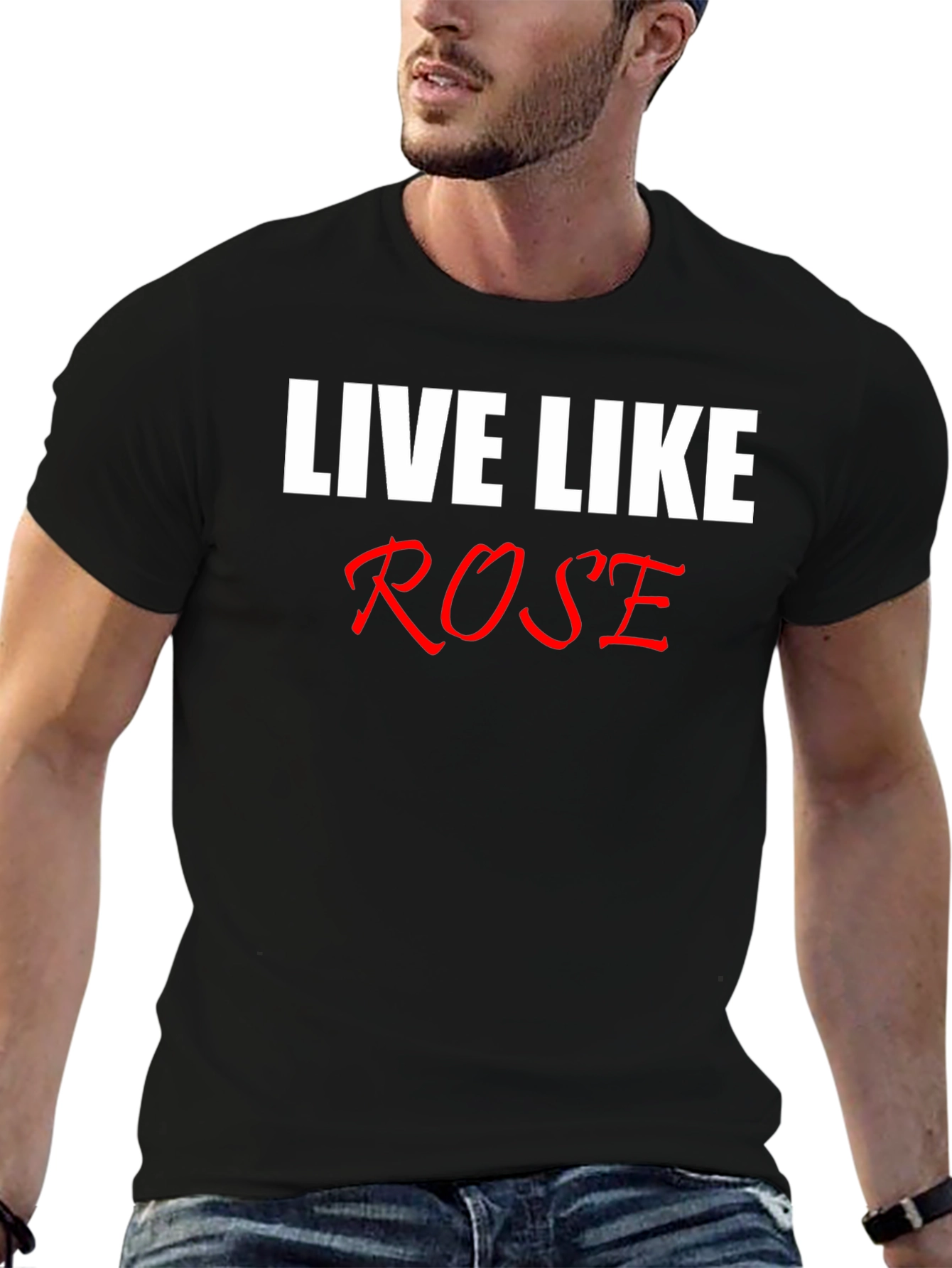 Black Live Like Rose T-Shirt - Classic Black Tee view 6