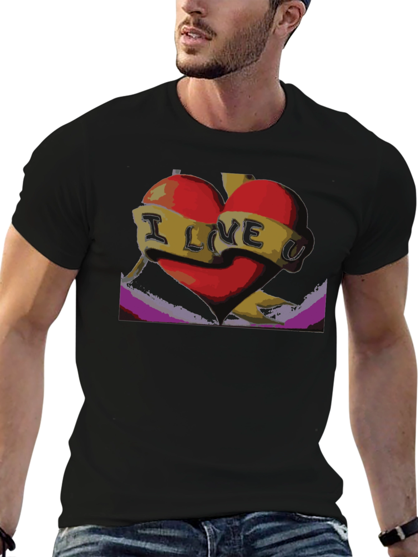 Black I Love U Heart Graphic Tee - Black view 6