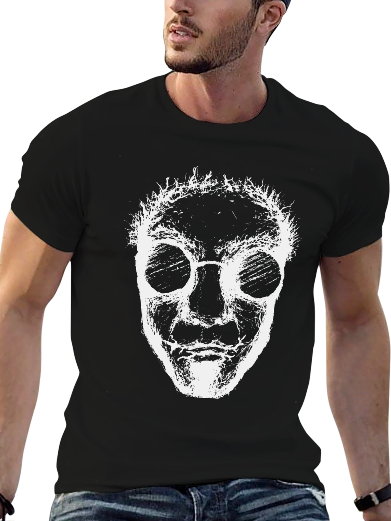 Black Abstract Face Graphic Tee - Black Crew Neck view 6