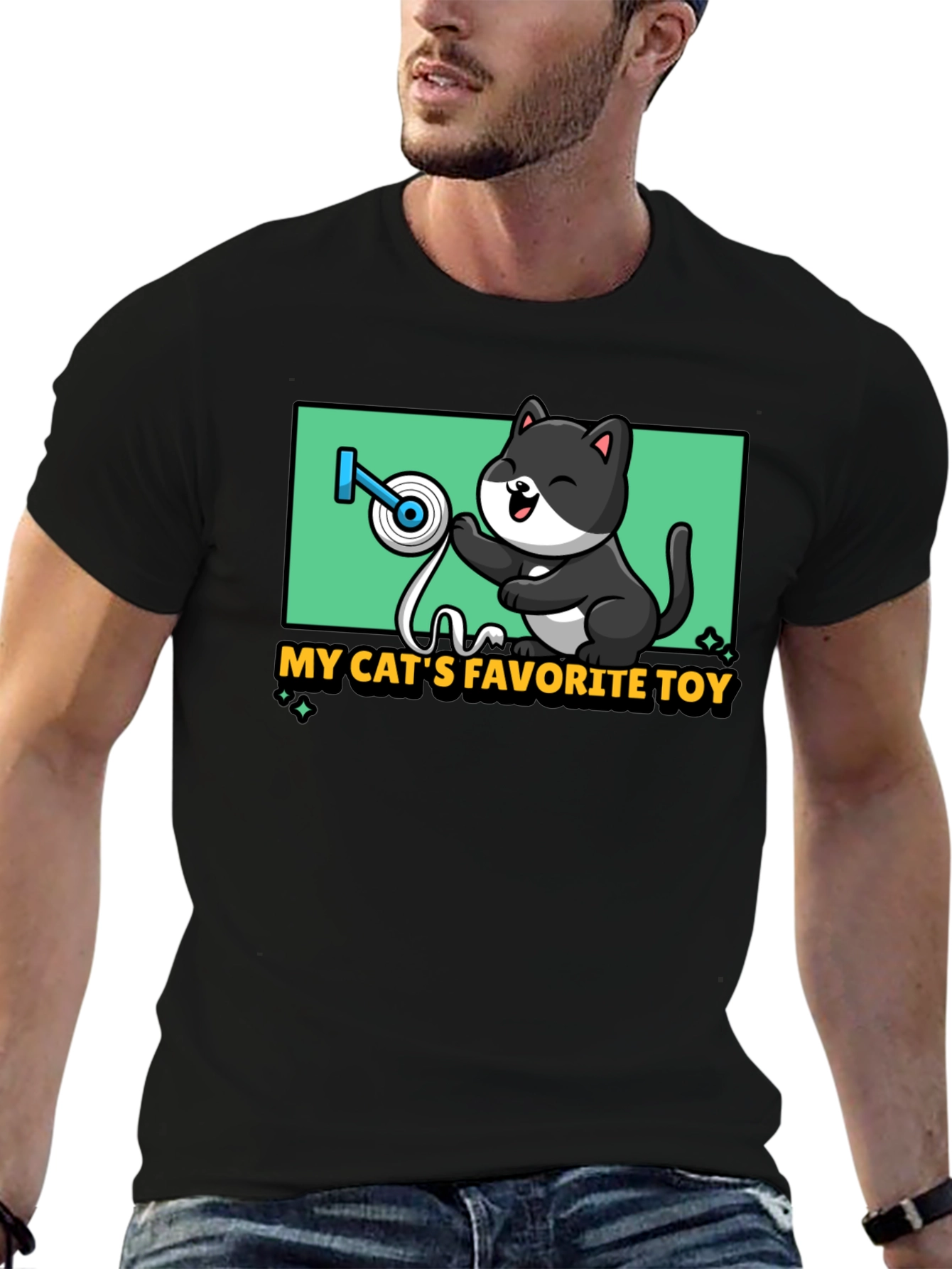 Black Cat's Favorite Toy T-Shirt - Humorous Pet Lover Tee view 6