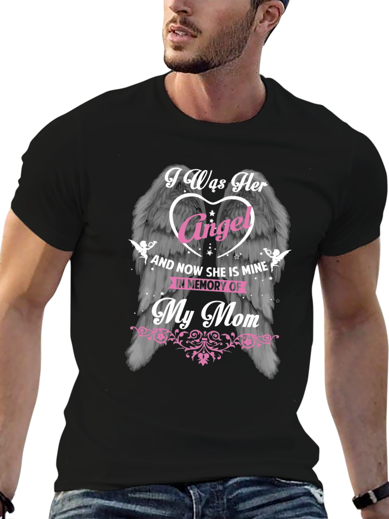 Black I Was Her Angel Memorial T-Shirt view 6
