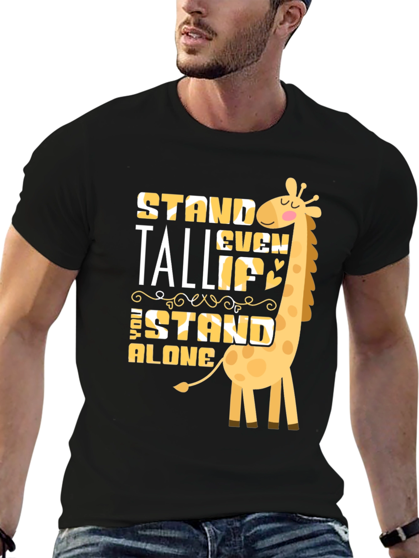 Black Stand Tall Giraffe Graphic T-Shirt view 6