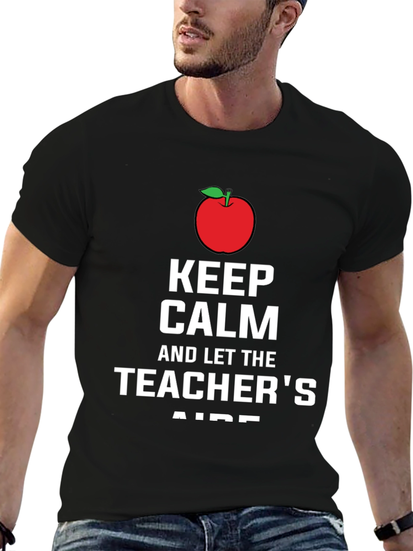 Black Keep Calm Teacher's Aide T-Shirt view 6