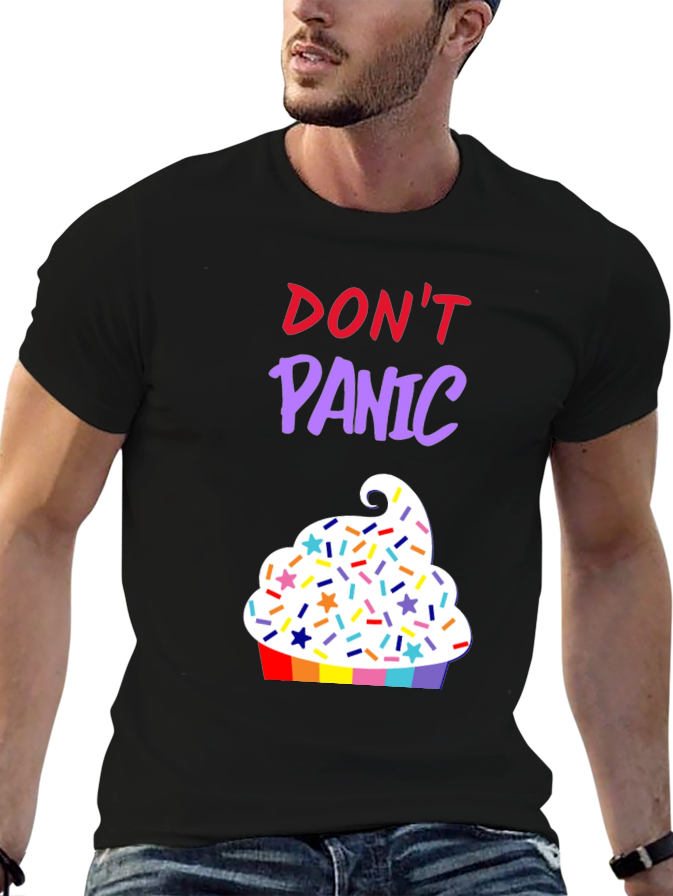 Black Don't Panic Cupcake T-Shirt view 6
