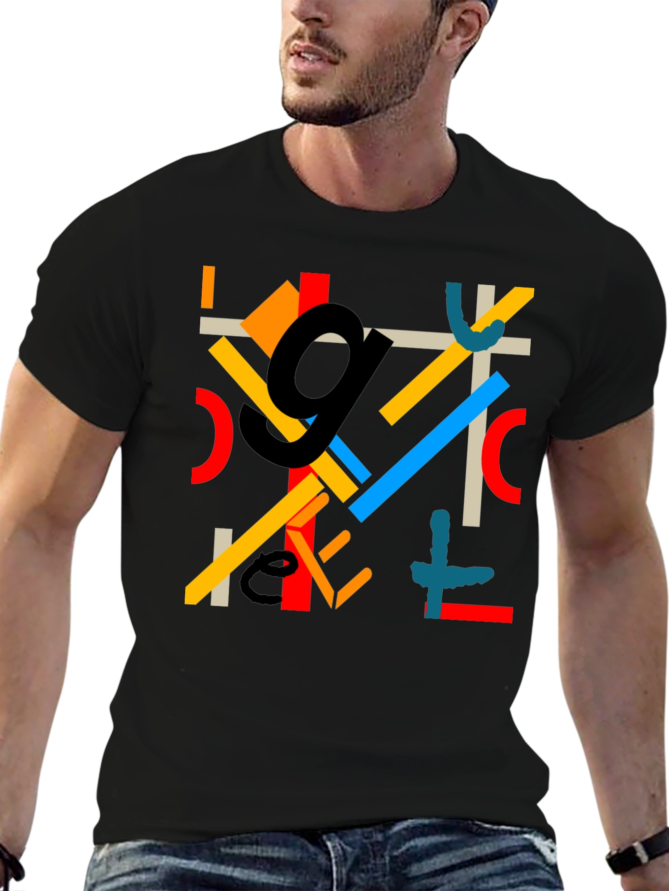 Black Abstract Geometric Pattern Black T-Shirt view 6