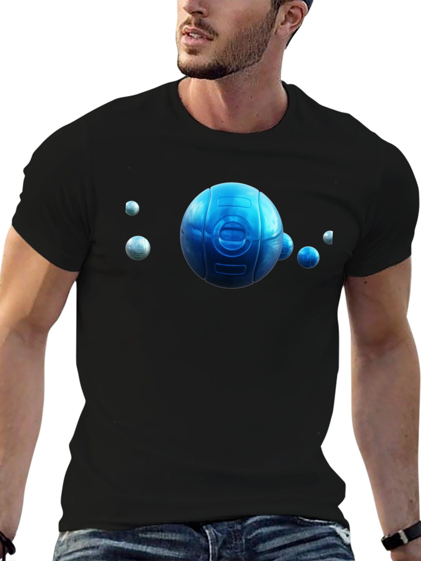 Black Blue Orb Graphic T-Shirt - Unique Design, Casual Wear view 6