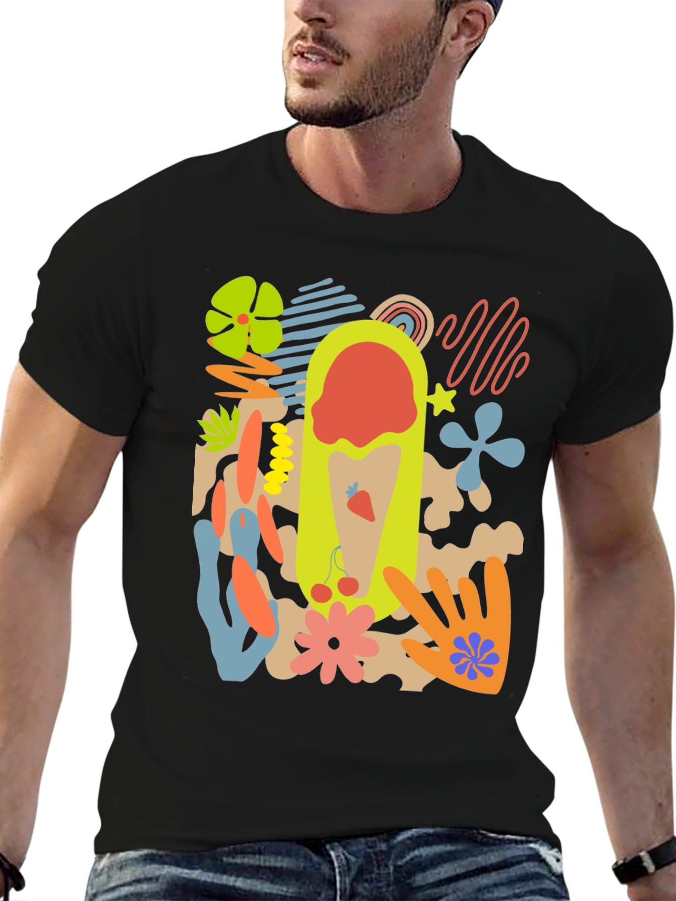 Black Abstract Graphic Print T-Shirt view 6