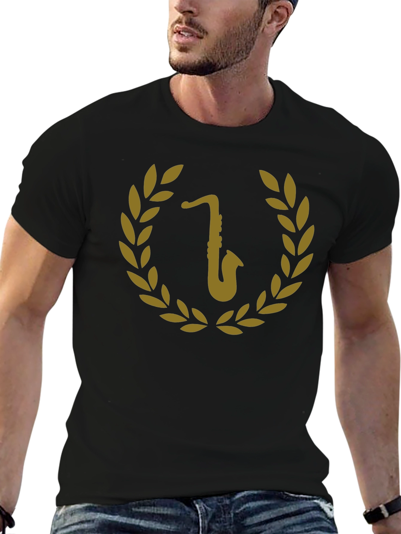 Black Saxophone Laurel Wreath Graphic Tee view 6