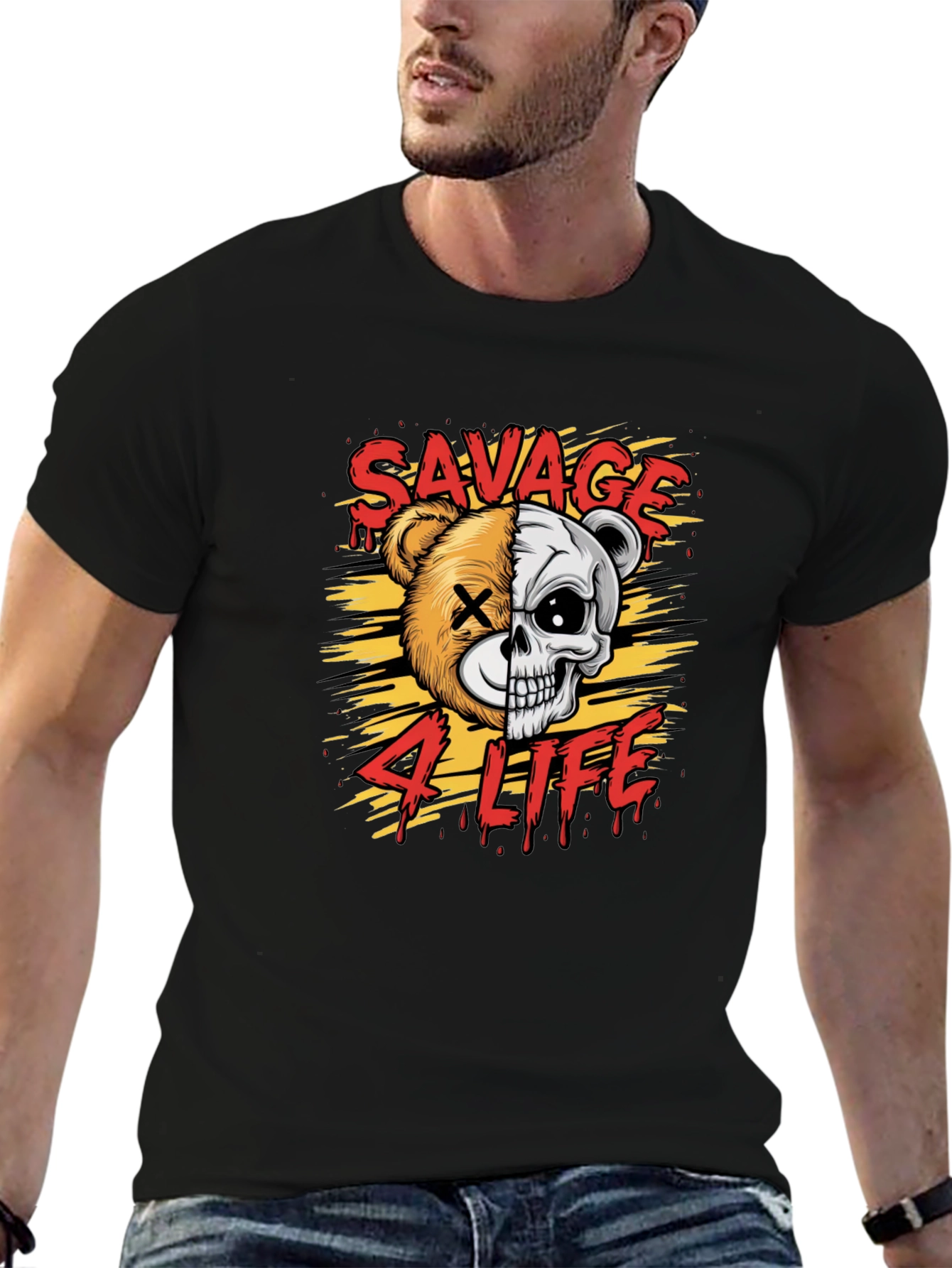 Black Savage 4 Life Graphic Print T-Shirt view 6