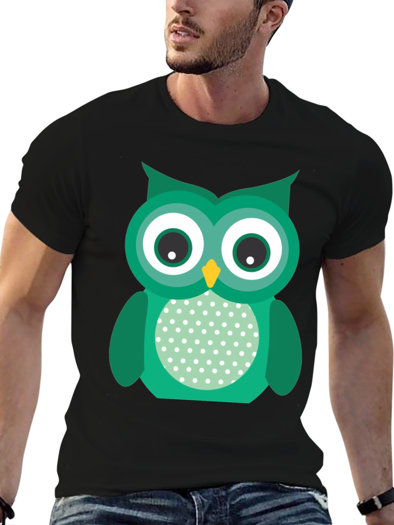 Black Cute Owl Graphic Print Black T-Shirt view 6