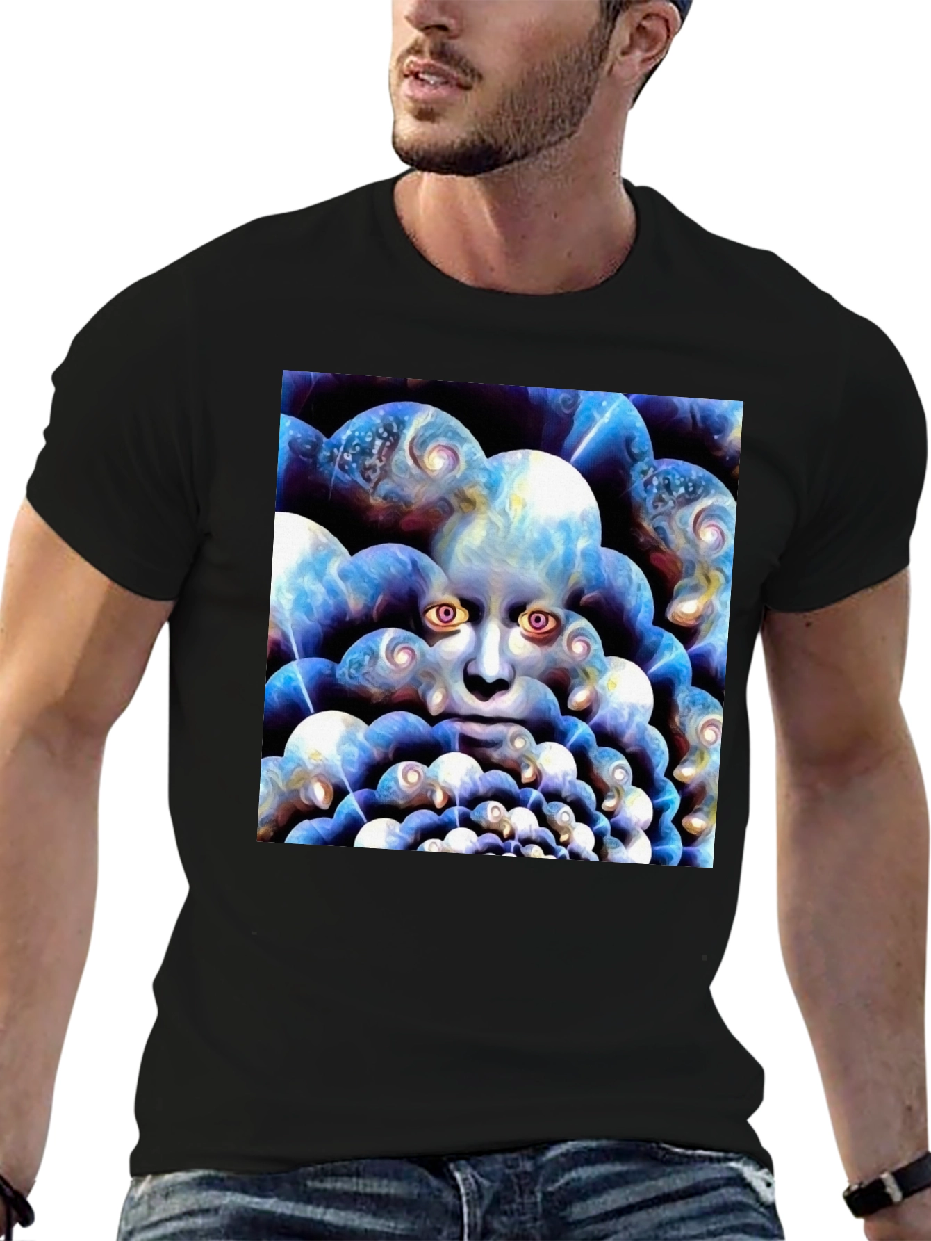Black Surreal Face Graphic Black T-Shirt view 6