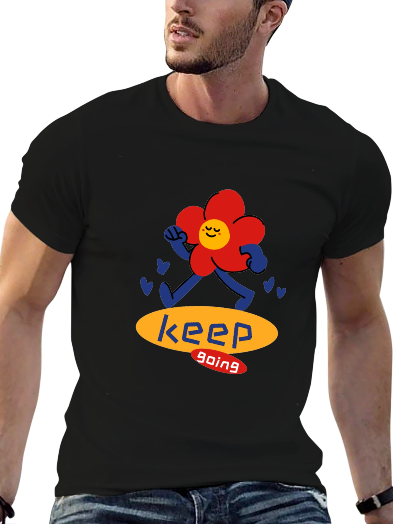 Black Keep Going Flower Graphic Black T-Shirt view 6