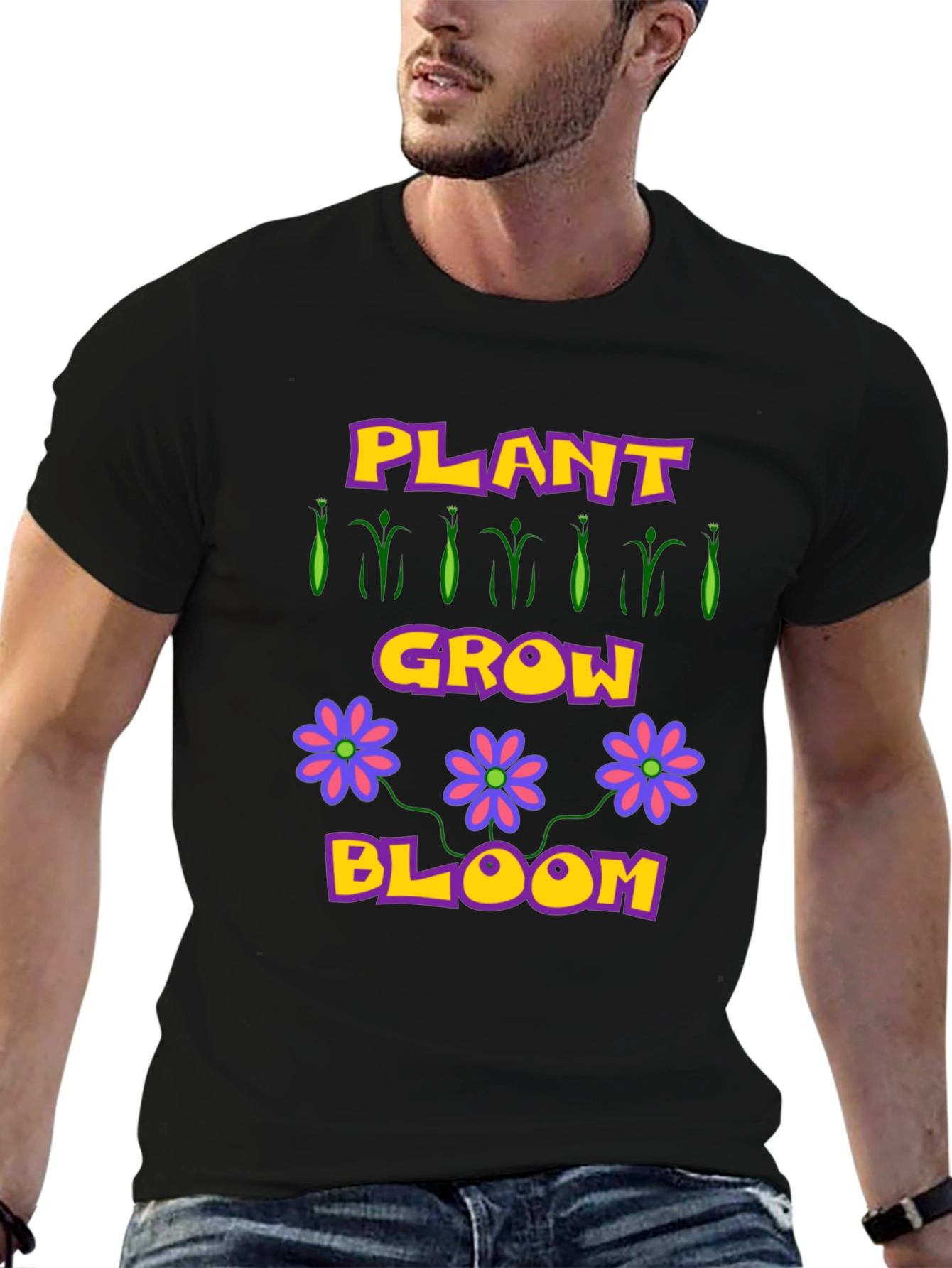 Black Plant Grow Bloom T-Shirt - Garden Lovers Tee view 6