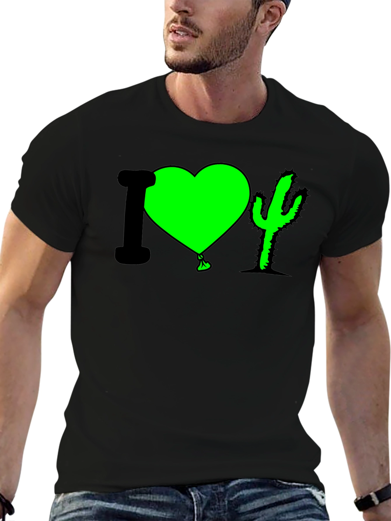 Black I Heart Cactus T-Shirt - Fun Graphic Tee view 6