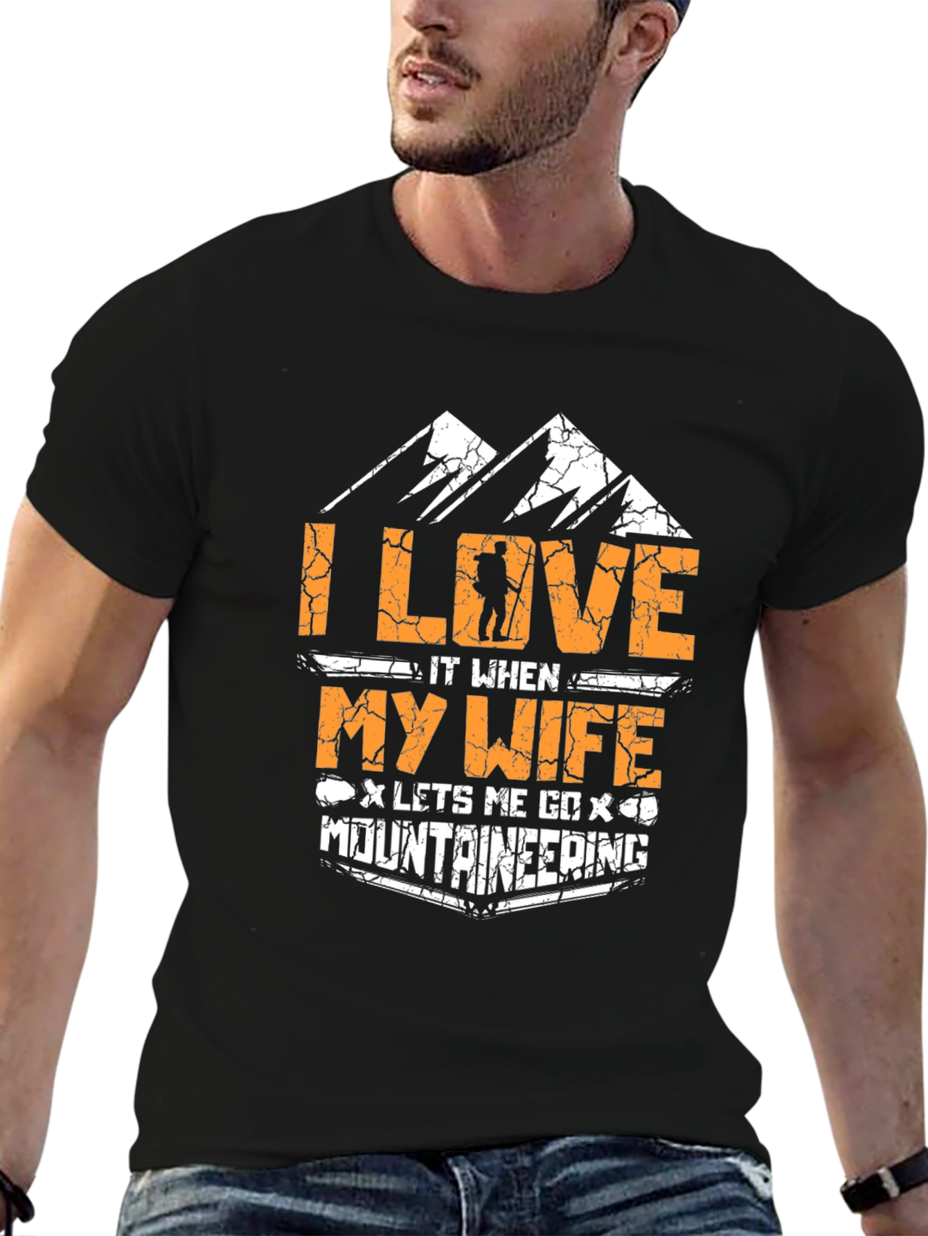 Black I Love My Wife Mountaineering Black T-Shirt view 6