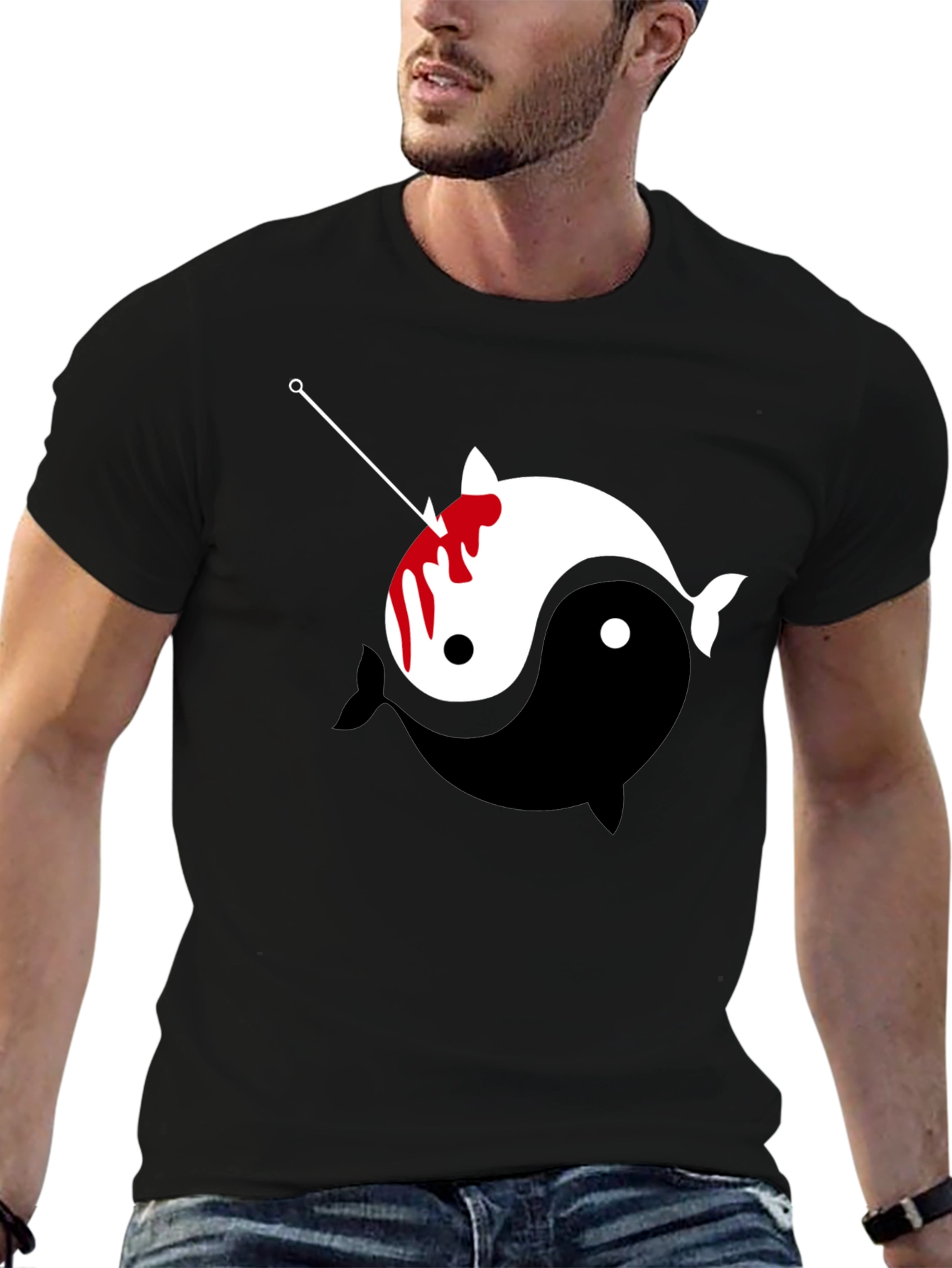 Black Yin Yang Narwhal Graphic Tee view 6
