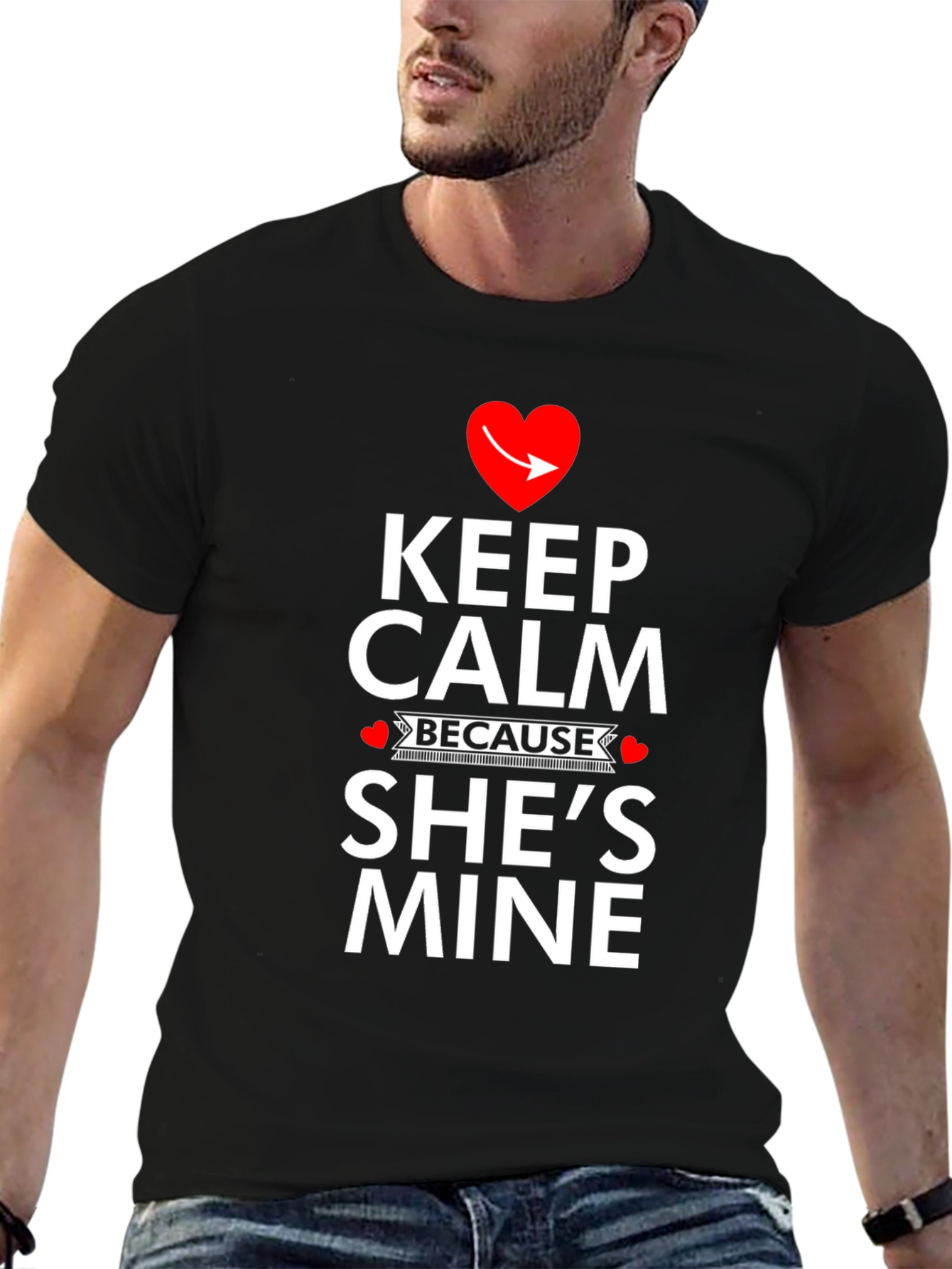 Black Keep Calm She's Mine T-Shirt - Funny Novelty Tee view 6